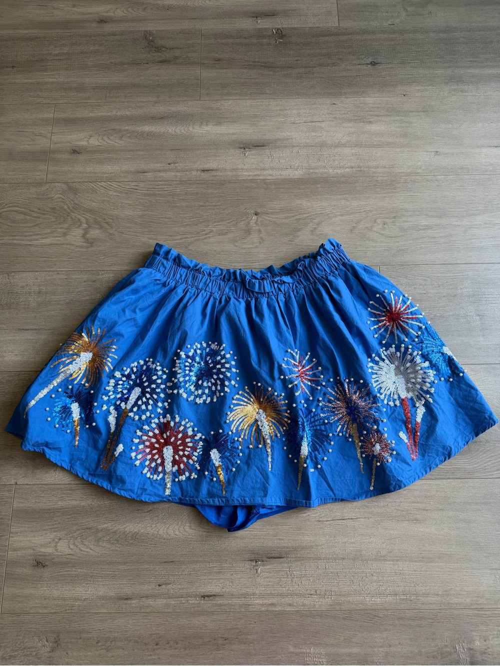 Queen of Sparkles Royal Blue Firework Smocked Skort - size XL